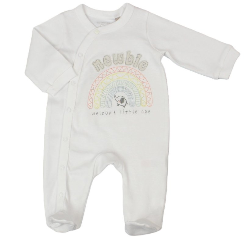 E03270: Baby " Newbie Welcome little One" Cotton Sleepsuit (NB-3 Months)
